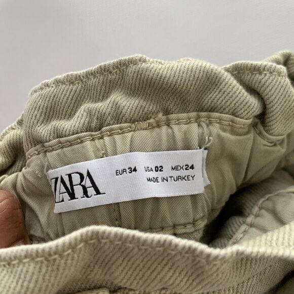 Zara Paperbag Denim Jeans Sz 2 Brown High Rise Taper Pant Preppy Boho Grunge - Picture 3 of 12